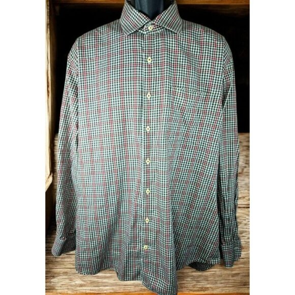 Peter Millar Mens Red & Brown Plaid Dress Shirt XL - Picture 2 of 7